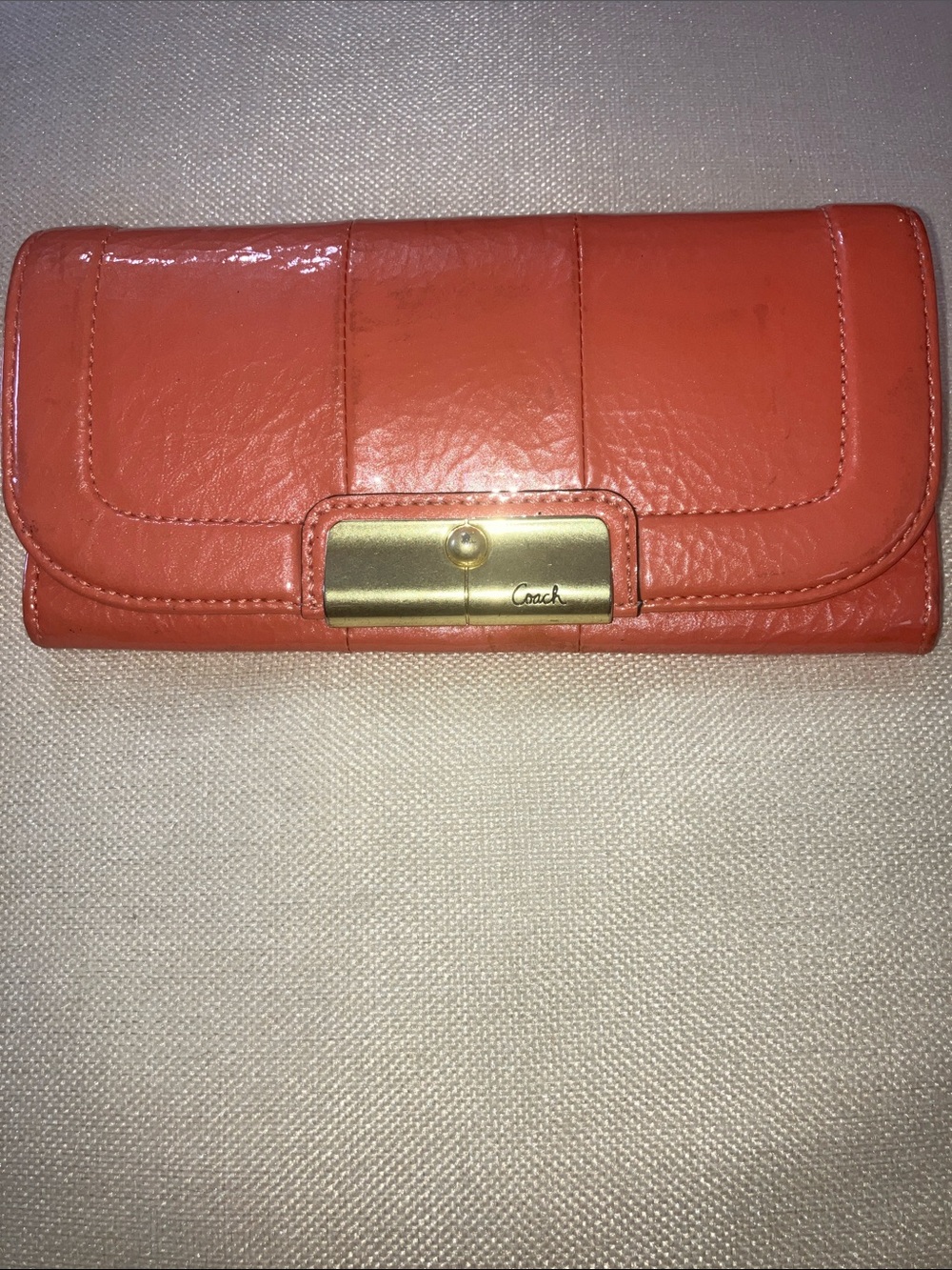 Coach Coral Leather Clutch Wallet with Gold Hardware - Picture 12 of 13